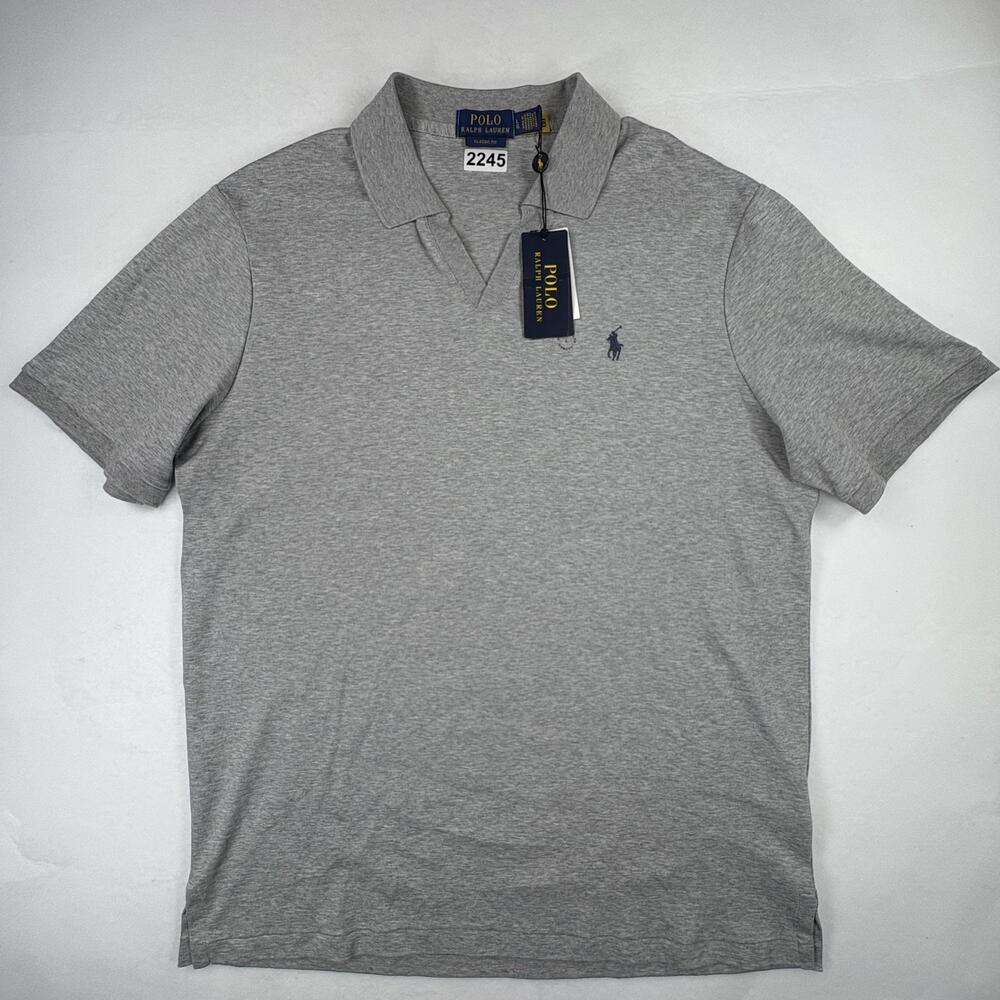 Polo Ralph Lauren Shirt Mens Large Gray Classic Fit Cotton Knit Open Collar NEW